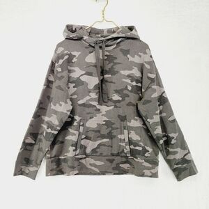 Banana Republic Gray & White Military Print Pullover Hoodie Sweatshirt 4280